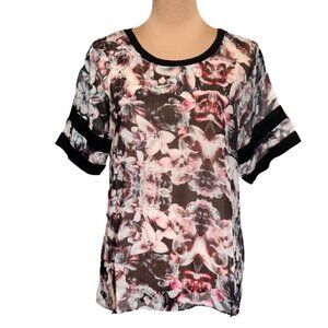 NWT ADDISON Printed Tee Top Sz.M Chiffon Crewneck Blockette Fairy Grunge Goth
